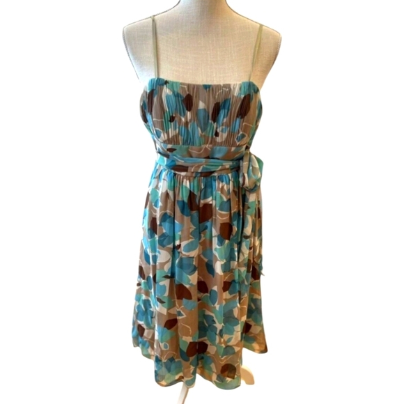 Max And Cleo 100% Silk Flowy Blue/White Floral Babydoll Strapless Dress Sz S - Picture 6 of 12